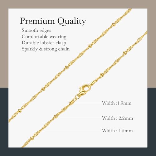 14K Gold Necklaces for Women and Mens Necklace Chain 1.5mm Rope Gold Chain for Women 2.2mm Beads Cute Golden Beaded Necklaces Waterproof Jewelry 16-26in2
