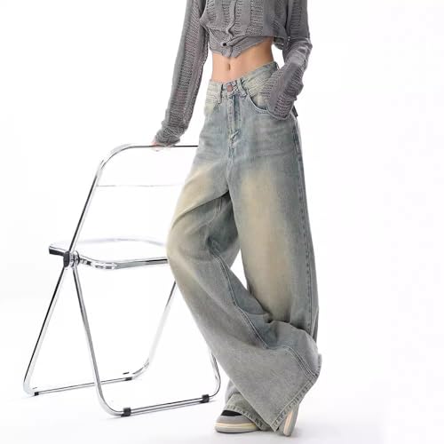 Women's Retro Casual Pants Summer y2k Fashionable Loose Street Style Light Blue high Waisted Denim Wide Leg Pants3