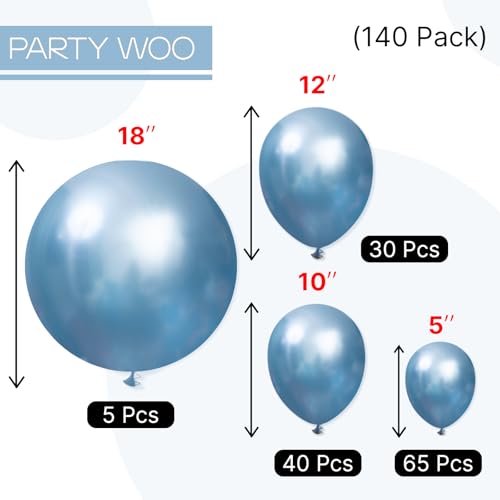 Image of PartyWoo Metallic Light Blue Balloons 140 pcs Different Sizes of 18 12 10 5 Inch Metallic Baby Blue Latex Balloon Arch Kit Garland for Graduation Baby Shower Birthday Party Decorations Blue-G119