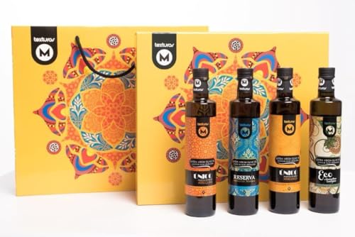Estuche de 4 Aceites de Oliva Virgen Extra Texturas Maimona de 250 ml cada una, con bolsa a juego - ideal para regalar