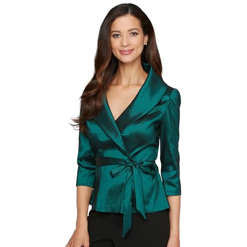 Image of Alex Evenings Women's Stretch Taffeta 3 /4 Sleeve Formal Blouse, Special Occasion Dress Shirt