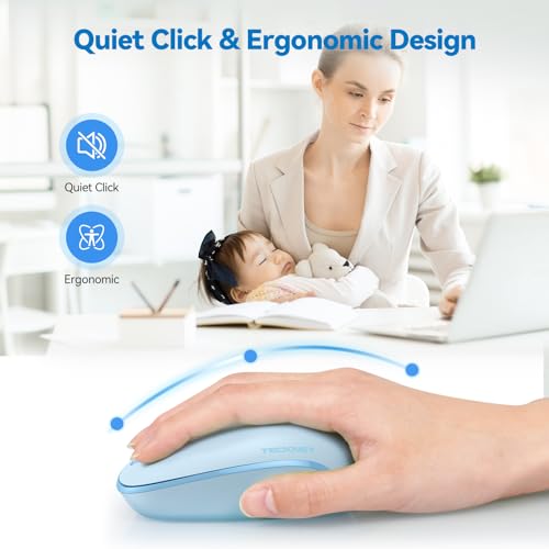 Image of TECKNET Compact Ambidextrous Wireless Mouse for Laptop Blue | 2.4G Quiet Computer Mouse with USB Receiver, 3 Adjustable DPI Portable Cordless Mice for Chromebook, Laptop, PC, Mac