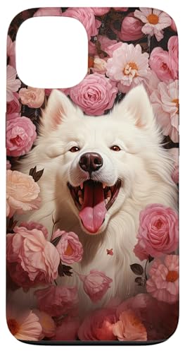 Funny Samoyed Face Dog With Rose Painting Case for iPhone 13