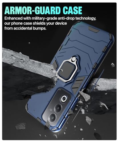 Image of WOW IMAGINE Shock Proof Back Case Mobile Cover for Oppo A3 Pro 5G | Oppo K12x 5G | Back Cover Case (Tough Armor | Hybrid PC + TPU | Ring Holder & in-Built Kickstand | Blue)
