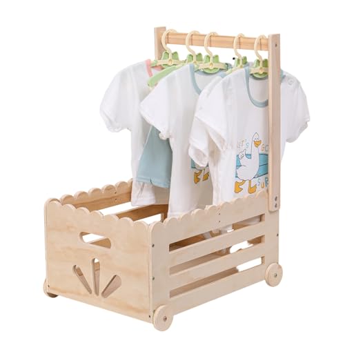 Wooden Baby Shower Crate Closet with Wheels Baby Girl Boy Shower Gift Basket with Handle Pushable Baby Shower Gifts Baby Basket Personalized Baby Gifts for New Parent of Newborn Excluding Hangers