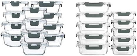 M MCIRCO 24-Piece Glass Food Storage Containers with Snap Locking Lids, [10-Pack] Glass Meal Prep Containers with Lids