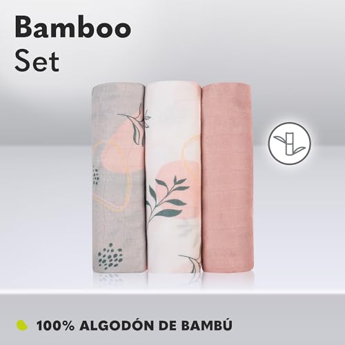 Miniatura 3 de Lionelo Bamboo Set 3 Piezas Mantas Envolventes De Bebé Naturales De Algodón De Bambú 70x70 Desde El Primer Día De Vida, Antibacterianas, Antifúngicas, Higroscópicas Arrullo De Bebé, Suave, Blando