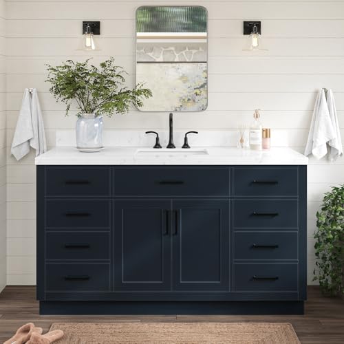 ARIEL 60" Midnight Blue Bathroom Vanity, 1.5" Edge Carrara White