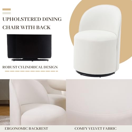 Wahson Velvet Swivel Dining Chair Set of 4, Modern Upholstered Barrel Accent Chair with 360ー Rotation, White Vanity Chair for Dining/Living Room, Bedroom, Makeup Room