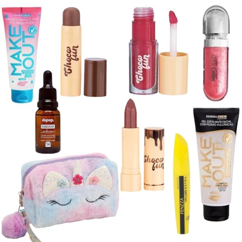 Kit Maquiagem Estojo Foinho Pelinho Completo Gel Esfoliante Delineador Gloss Labiel Batom Choco Fun (Colorido)