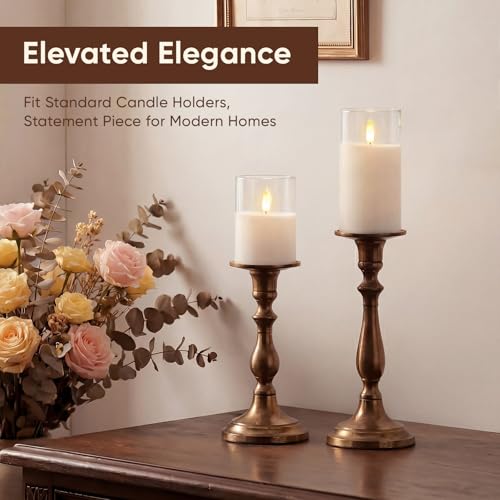 Image of Amagic 3 inchx4 inch6 inch Clear Glass Flameless Candles Battery Operated with Timer, Remote Control, LED Pillar Candles, Battery Powered, Valentine's Day Decor, Pure White Wax, Set of 2