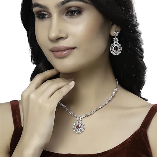 Rhodium-Plated American Diamond Necklace & Earring Set