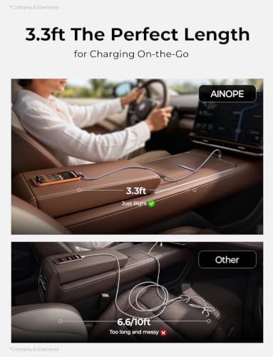 Image of AINOPE USB A to USB C Cable Short 3. 3FT 2-Pack Right Angle Fast Charging & Data Sync Nylon Braided Carplay Android Auto Car Charger Cord for iPhone 17 16 15 Samsung Galaxy iPad Pro Air Android Phones