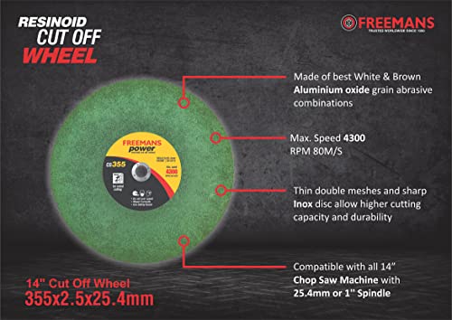 Image of FREEMANS 14-Inch Power Green Cut Off Wheels-(Set of 25 Pieces) | Made of White & Brown Aluminium Oxide Grain Abrasive|Use For Cutting of Metals, Steel, Stainless Steel, Cast Iron, and Ferrous Metals