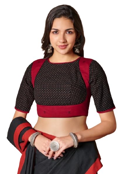 salwar studio Black & Red Pure Cotton Round Neck Readymade Blouse-picture-14