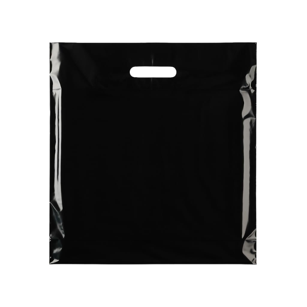 Shoplines Supplies Black Plastic Carrier Bags With Die-Cut Handles –Reusable & Recyclable Ldpe –Durable Retail Shopping Bags For Clothing, Gifts, Takeaways, And Events