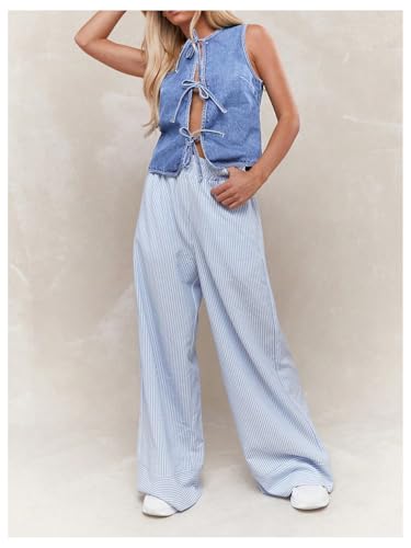 MakeMeChic Women's Jean Vest Tie Front Sleeveless Crop Denim Vest Top Jackets4