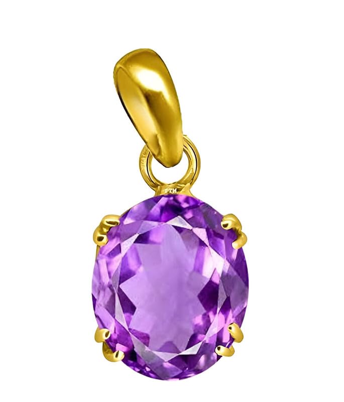 Ptm Natural Amethyst/Kathela 3.25 to 10.25 Ratti or 3.00 to 9.50 Carat Astrological Certified Gemstone Panchdhatu/5 Metals 22k Gold Plated Pendant for Men & Women