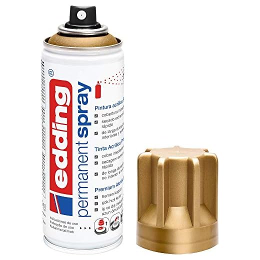 edding 5200 spray permanente - oro rico mate - 200 ml - pintura acrílica para pintar y decorar vidrio, metal, madera, cerámica, plástico, lienzo - aerosol, spray acrílico, spray de pintura