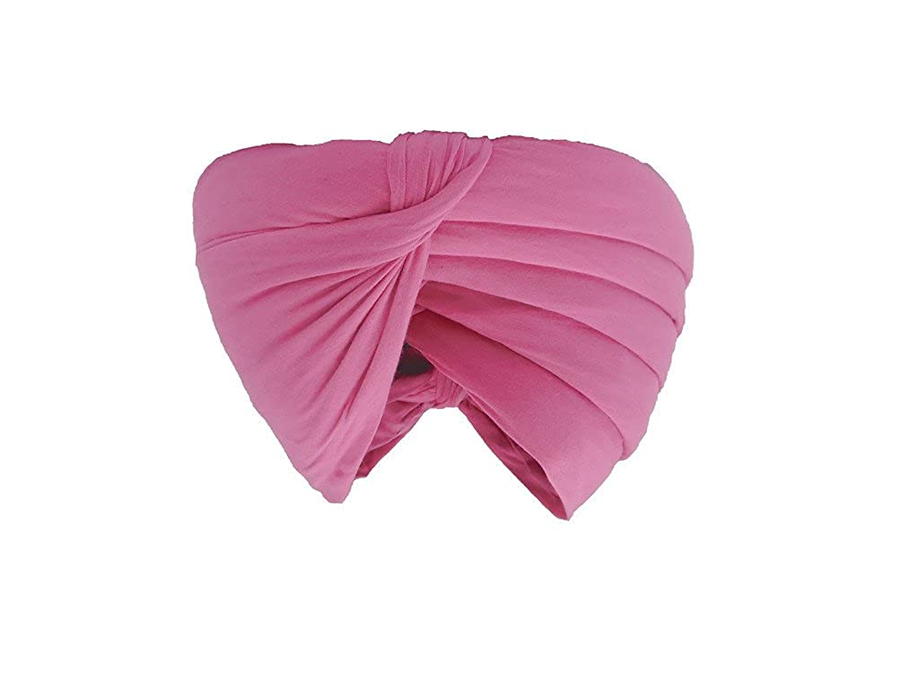 Sharvgun Men's Casual Cotton Turban Traditional Indian Sardar Pagg Sikh Punjabi Pagri Shahi Dastar Cap Head Wrap 5.5 Meter Pink