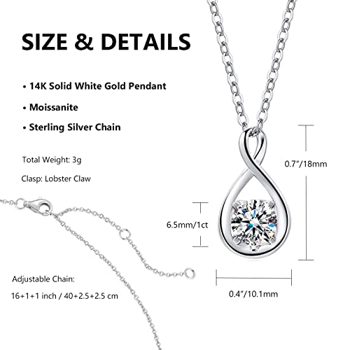 14K Solid White Gold Necklace For Women Moissanite Pendant With Sterling Silver Chain Infinity Jewelry April Birthstone Solitaire Simulated Diamond Anniversary Birthday Mothers Day Gifts For Mom Girls #TOP6