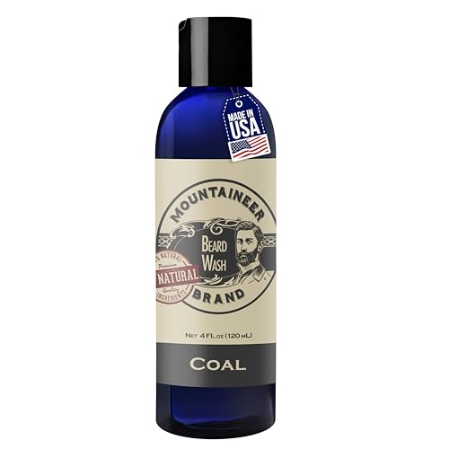 Mountaineer Brand Beard Wash For Men | 100% Natural Beard Shampoo | Thick Cleaning Softening Lather for Hair and Skin | Hydrate and Detangle | Grooming Treatment | WV Coal 4oz