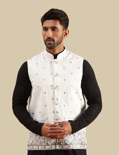 Image of SOJANYA (Since 1958 Men's Silk Blend Exquisite Daman Embroidered Nehru Jacket