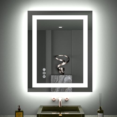 LOAAO 28"X32" LED Bathroom Mirror with Lights, Anti-Fog, Dimmable, Backlit + Front Lit, Lighted Bathroom Vanity Mirror for Wall, Memory Function, Tempered Glass, ETL Listed