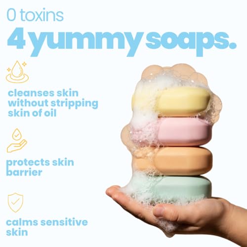 Image of Tuco Kids Soap Pack of 3+1 (3x75gm+1x75gm) | Dermatologically Tested, Gentle & Nourishing with Natural Vitamin C, Avocado, Marshmallow, Citrus | SLS & Paraben free | Ages 2-5, 5-10, 10-15