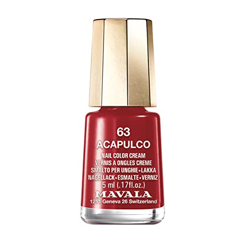 MAVALA - Mini Colors Acapulco 63 5 ml, Esmalte de Uñas Pequeño, Color Rojo Oscuro, Minimiza la Evaporación, Formulados con Ingredientes Seleccionados, Práctico para Llevar