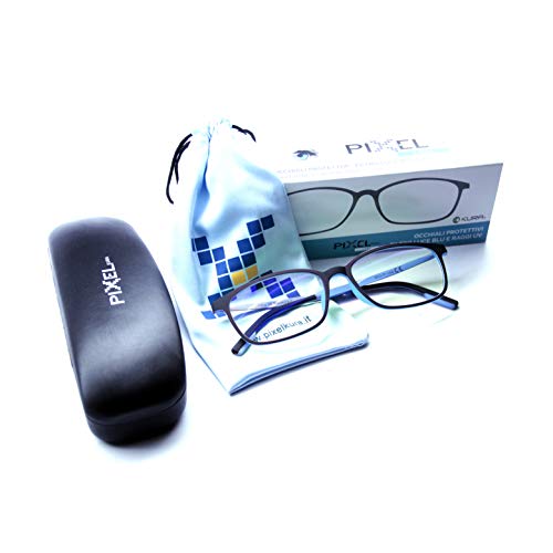 PIXEL LENS SKY occhiali PC, TV, Gaming, comfort visivo, contro stanchezza occhi, montatura ultra leggera Acciaio-TR90, RIDUZIONE LUCE BLU 41% e UV 100% certificata Università Torino. Filtro Monitor