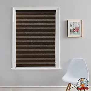 HIPPO Premium Zebra Blinds Wooden Design Polyester Blend Semi/Complete Privacy Indoor Roller Blinds for Windows (Coffee-Brown || 4FTX5FT)