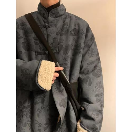 NCDUANSAN Winter Chinese style button up collar men's jacket, retro style, thick and warm imitation sheep wool jacket top4