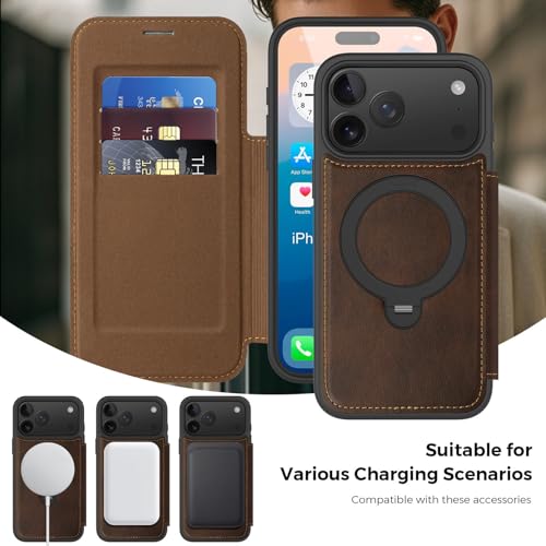 Étui portefeuille iPhone 17 Pro antichoc noir avec fentes pour cartes