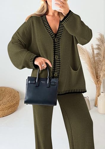 PRETTYGARDEN Lounge Sets for Women Fall 2025 Loungewear 2 Piece Outfits Cardigan Sweaters Track Suit Matching Winter Clothing