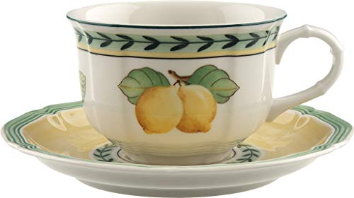 Villeroy & Boch French Garden Fleurence Tazza da tè con piattino, 2 pezzi, 200 ml, Porcellana Premium, Bianco/Multicolore
