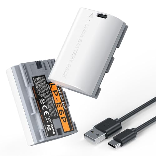 K&F CONCEPT 2 Pack 2520mAh LP-E6P Camera Battery 2.5H USB-C Fast Charging Compatible with Canon EOS R7 R6 R5 R6 Mark II R5 Mark II C50 R 5D III IV 5DS 6D 6D II 7D 80D 90D