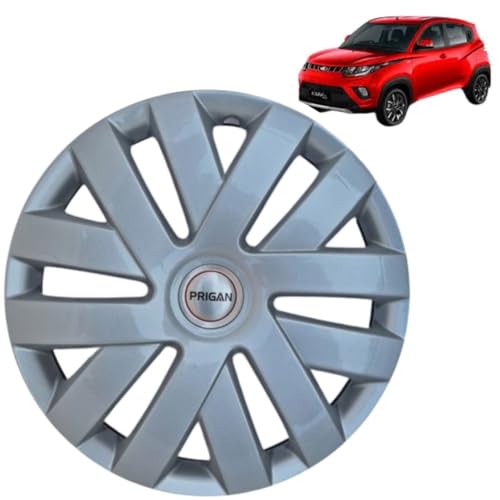 Image of PRIGAN Wheel Cover for KUV 100 (K2, K4, K6 ONLY) 15 Inch Silver Wheel Cap (Available in 15 Inch) (Set of 4 Pcs) (Press Fitting) Model- Polo Silver-15