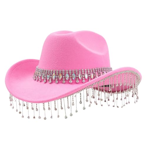 Chapeau de cowboy rose à franges strass parfait pour les festivals et soirées