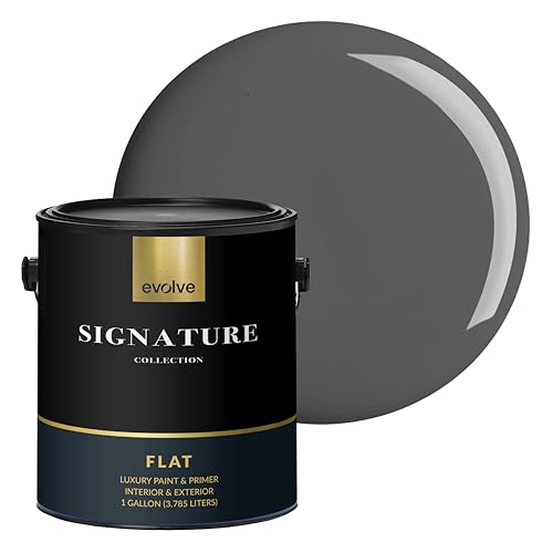 EVOLVE Signature Collection Luxury Interior Paint & Primer, Flat Sheen (Charcoal Gray), 1 Gallon – Premium One-Coat Coverage, Low VOC, Low Odor, Washable Finish for Walls, Ceilings & Trim