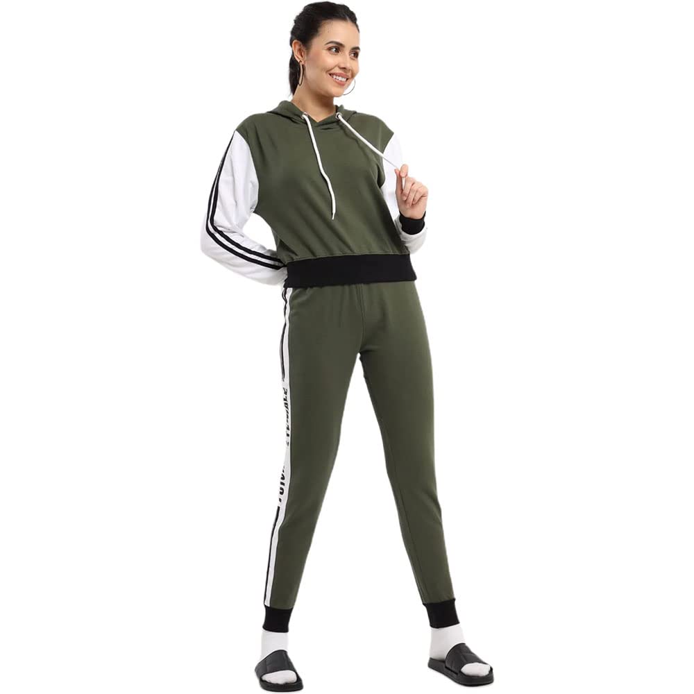 NOBERO Leah Co-ord Damen Sportanzug Oliv Grün Winterkleidung Baumwolle Damen Winterkleidung Set Damen Winterbekleidung Damen Winterbekleidung