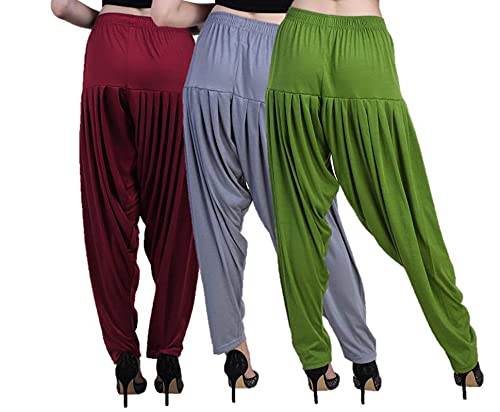 Image of CASUALS Women's Regular Fit Viscose Drawstring Patiala Harem Pants Combo Pack 3