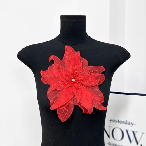 Image of Exaggerated Organza Fabric Flower Brooch Pin for Women Girls Fashion Dainty Layered Big Beaded Corsage Boutonniere Brooches Lapel Pins Delicate Wedding Birthday Holiday Dress Accessories Jewelry Gift