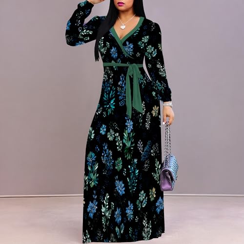 Image of PinkPatty Women's Long Sleeve Maxi Dress Plus Size Trendy Wedding Guest Wrap Dress with Pockets&Belt