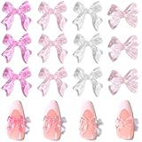 LIQWEI 60pcs Bow Nail Art Charms, 3D Bow for Nails Art Rhinestones Charms, Pink Bowknot Resin for Nails Mixed Cute Bowknots Charms Spring Nail Charm for Women Nail Art Supplies Manicure Decorations