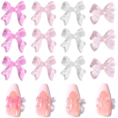 LIQWEI 60pcs Bow Nail Art Charms, 3D Bow for Nails Art Rhinestones Charms, Pink Bowknot Resin for Nails Mixed Cute Bowknots Charms Spring Nail Charm for Women Nail Art Supplies Manicure Decorations