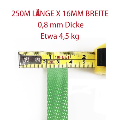 kalwason 250m PET Verpackungsbänder, 16mm breite Verpackungsband, 650kg Bruchfestigkeit, grün umreifungsband