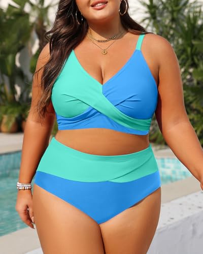Image of Tempt Me Plus Size Two Piece Swimsuit - Women High Waisted Bikini Set Tummy Control Bathing Suits