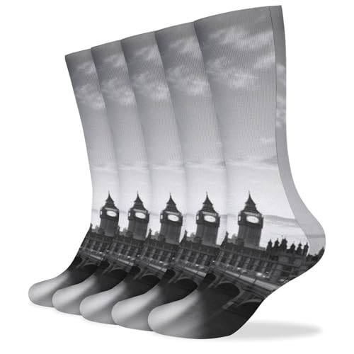 QMNRTK Black And White Tall Buildings Stocking?casual Athletic Aesthetic Socks Neutral Cotton Socks Compression Socks Control Crew Socks for Women Men