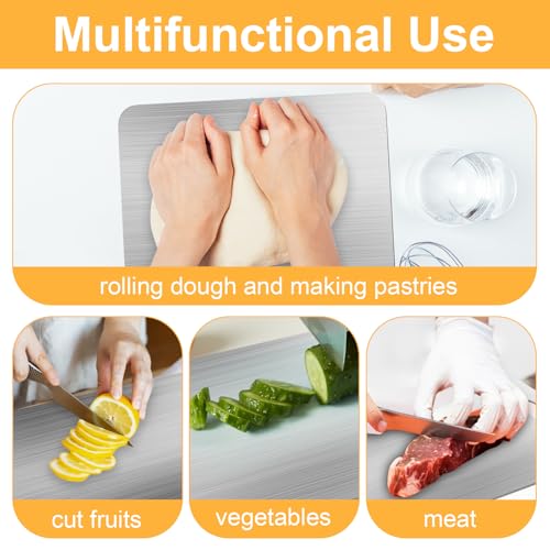 Miniatura 7 de Tabla De Cortar De Acero Inoxidable 30 X 40 Cm, Tabla De Cortar De Cocina, Tabla De Cortar Pesada Para Hornear, Encimera Con Borde De Parada Para Carne, Verduras, Cocina, Bar